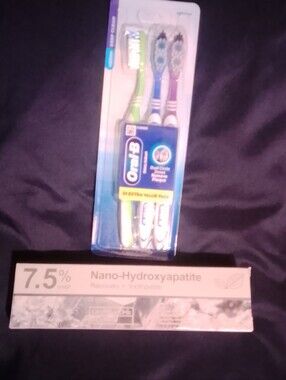 7.5% Hap Nano-Hydroxyapatite Toothpaste And Oral-B 3-Pack Toothbrushes